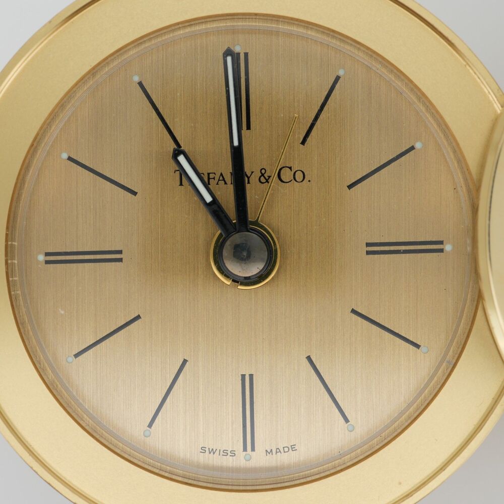 Tiffany & Co Swiss Made Brass Travel Alarm Clock Gold Tone Working (monogrammed) - Picture 9 of 10